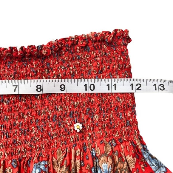 Natural Life Boho Floral Smocked Waist Shorts Skirt Small Red Flowy Festival - Picture 6 of 8